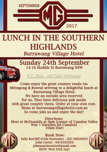 MG Car Club September Run to Lunch in the Southern Highlands